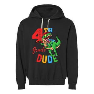 4th Grade Dude TRex Dinosaur Back To School Garment-Dyed Fleece Hoodie