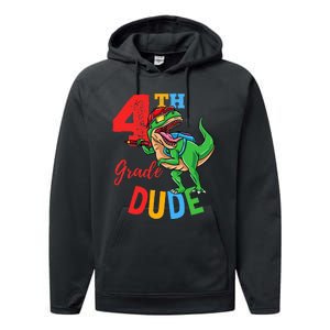 4th Grade Dude TRex Dinosaur Back To School Performance Fleece Hoodie