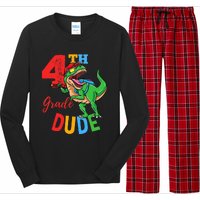 4th Grade Dude TRex Dinosaur Back To School Long Sleeve Pajama Set