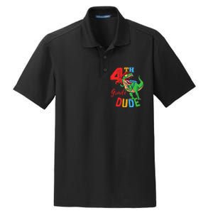 4th Grade Dude TRex Dinosaur Back To School Dry Zone Grid Polo