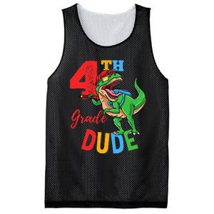 4th Grade Dude TRex Dinosaur Back To School Mesh Reversible Basketball Jersey Tank