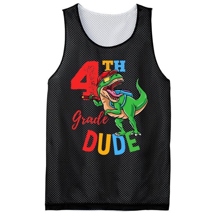 4th Grade Dude TRex Dinosaur Back To School Mesh Reversible Basketball Jersey Tank