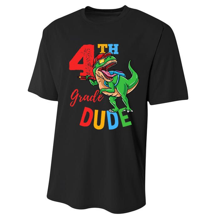 4th Grade Dude TRex Dinosaur Back To School Performance Sprint T-Shirt