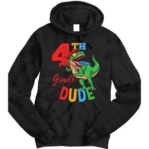 4th Grade Dude TRex Dinosaur Back To School Tie Dye Hoodie