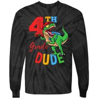 4th Grade Dude TRex Dinosaur Back To School Tie-Dye Long Sleeve Shirt