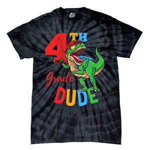 4th Grade Dude TRex Dinosaur Back To School Tie-Dye T-Shirt