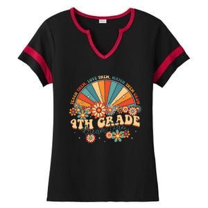 4th Grade Dream Team Groovy Rainbow Back To School Teacher Ladies Halftime Notch Neck Tee