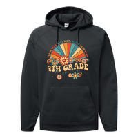 4th Grade Dream Team Groovy Rainbow Back To School Teacher Performance Fleece Hoodie