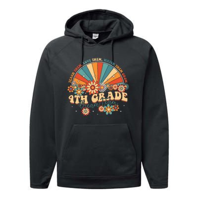 4th Grade Dream Team Groovy Rainbow Back To School Teacher Performance Fleece Hoodie