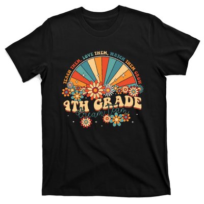 4th Grade Dream Team Groovy Rainbow Back To School Teacher T-Shirt