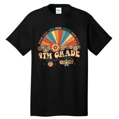 4th Grade Dream Team Groovy Rainbow Back To School Teacher Tall T-Shirt