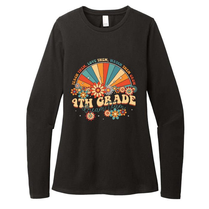 4th Grade Dream Team Groovy Rainbow Back To School Teacher Womens CVC Long Sleeve Shirt