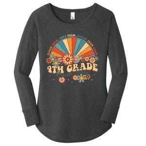 4th Grade Dream Team Groovy Rainbow Back To School Teacher Women's Perfect Tri Tunic Long Sleeve Shirt