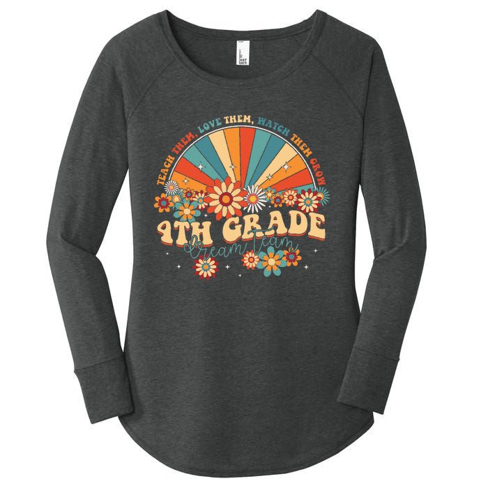 4th Grade Dream Team Groovy Rainbow Back To School Teacher Women's Perfect Tri Tunic Long Sleeve Shirt