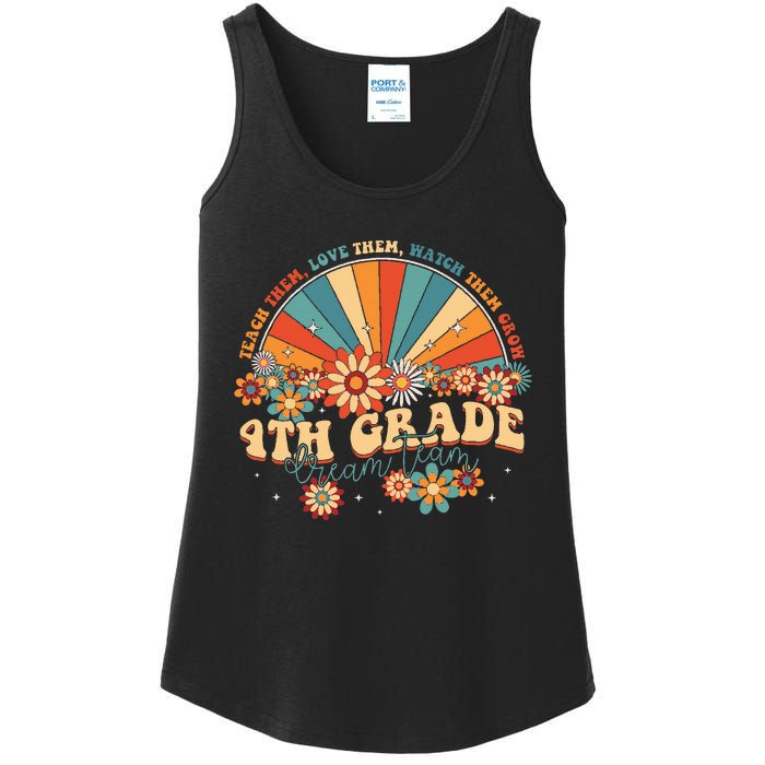 4th Grade Dream Team Groovy Rainbow Back To School Teacher Ladies Essential Tank