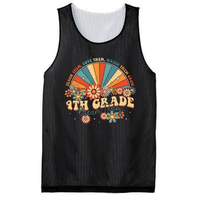 4th Grade Dream Team Groovy Rainbow Back To School Teacher Mesh Reversible Basketball Jersey Tank