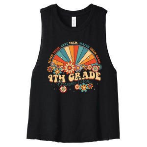 4th Grade Dream Team Groovy Rainbow Back To School Teacher Women's Racerback Cropped Tank