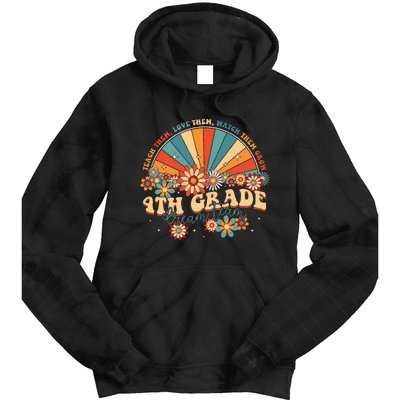 4th Grade Dream Team Groovy Rainbow Back To School Teacher Tie Dye Hoodie