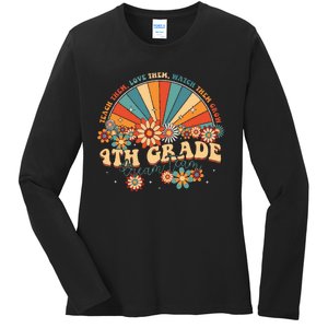 4th Grade Dream Team Groovy Rainbow Back To School Teacher Ladies Long Sleeve Shirt