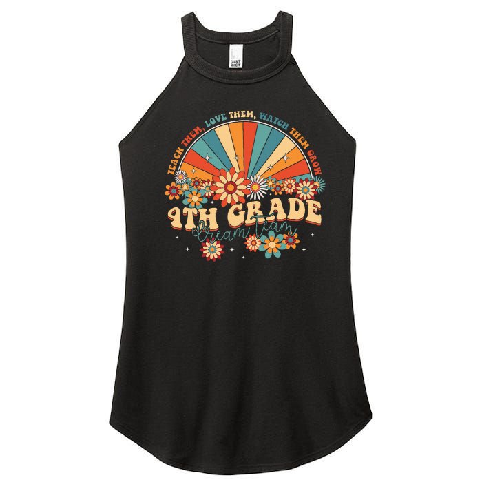 4th Grade Dream Team Groovy Rainbow Back To School Teacher Women's Perfect Tri Rocker Tank