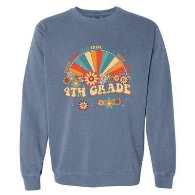 4th Grade Dream Team Groovy Rainbow Back To School Teacher Garment-Dyed Sweatshirt