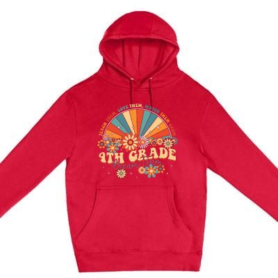 4th Grade Dream Team Groovy Rainbow Back To School Teacher Premium Pullover Hoodie