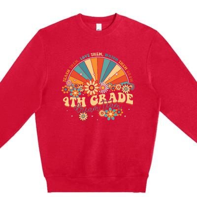 4th Grade Dream Team Groovy Rainbow Back To School Teacher Premium Crewneck Sweatshirt