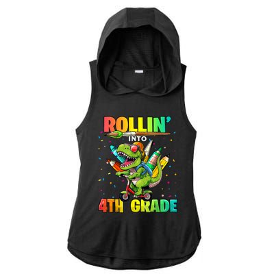 4th Grade Dinosaur Back To School First Day Of School Boy Ladies PosiCharge Tri-Blend Wicking Draft Hoodie Tank