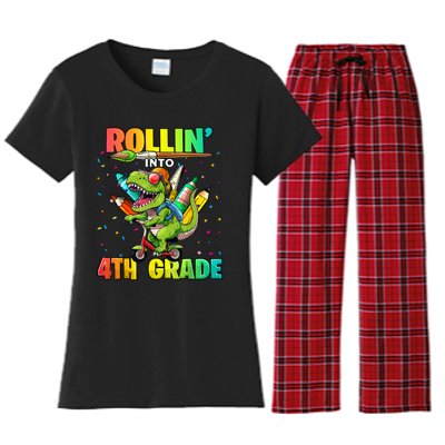 4th Grade Dinosaur Back To School First Day Of School Boy Women's Flannel Pajama Set