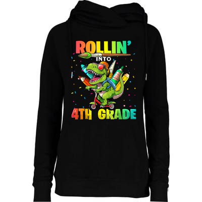 4th Grade Dinosaur Back To School First Day Of School Boy Womens Funnel Neck Pullover Hood