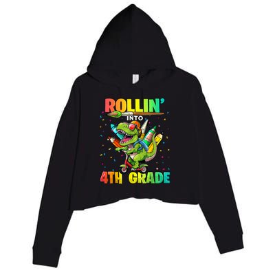 4th Grade Dinosaur Back To School First Day Of School Boy Crop Fleece Hoodie