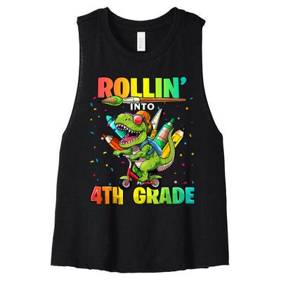 4th Grade Dinosaur Back To School First Day Of School Boy Women's Racerback Cropped Tank