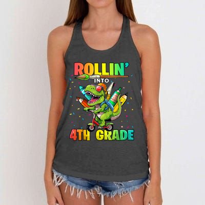 4th Grade Dinosaur Back To School First Day Of School Boy Women's Knotted Racerback Tank