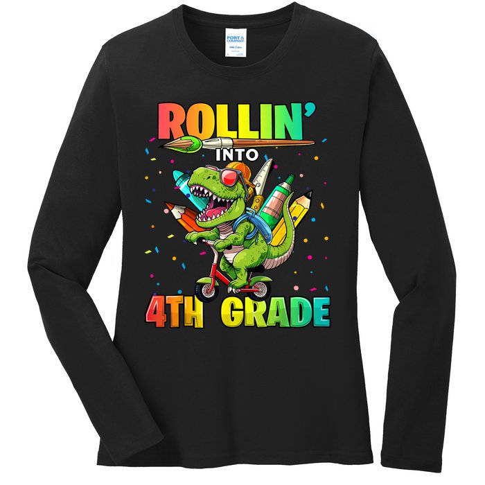 4th Grade Dinosaur Back To School First Day Of School Boy Ladies Long Sleeve Shirt