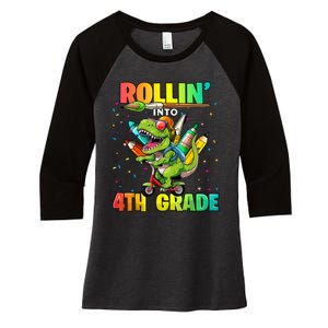 4th Grade Dinosaur Back To School First Day Of School Boy Women's Tri-Blend 3/4-Sleeve Raglan Shirt