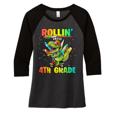 4th Grade Dinosaur Back To School First Day Of School Boy Women's Tri-Blend 3/4-Sleeve Raglan Shirt