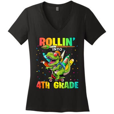 4th Grade Dinosaur Back To School First Day Of School Boy Women's V-Neck T-Shirt