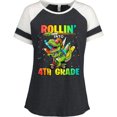 4th Grade Dinosaur Back To School First Day Of School Boy Enza Ladies Jersey Colorblock Tee