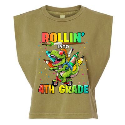 4th Grade Dinosaur Back To School First Day Of School Boy Garment-Dyed Women's Muscle Tee