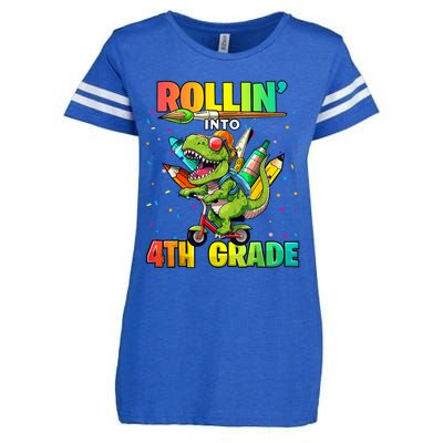 4th Grade Dinosaur Back To School First Day Of School Boy Enza Ladies Jersey Football T-Shirt