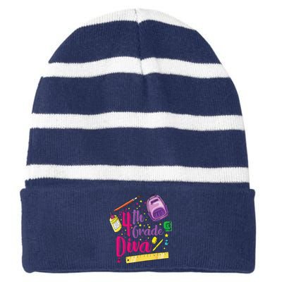 4th Grade Diva First Day Of School Clothes Gift Striped Beanie with Solid Band