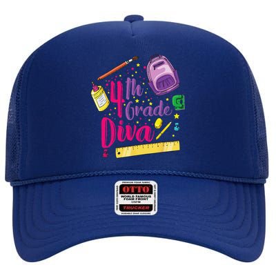 4th Grade Diva First Day Of School Clothes Gift High Crown Mesh Back Trucker Hat