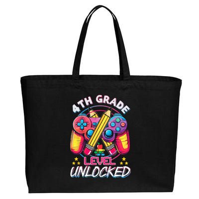 4th Grade Level Unlocked Video Game Back To School Cotton Canvas Jumbo Tote