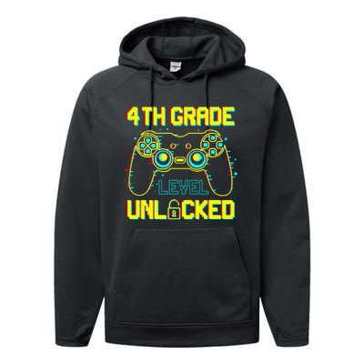 4th Grade Level Unlocked Gamer First Day Of School Boy Performance Fleece Hoodie