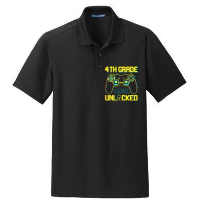 4th Grade Level Unlocked Gamer First Day Of School Boy Dry Zone Grid Polo