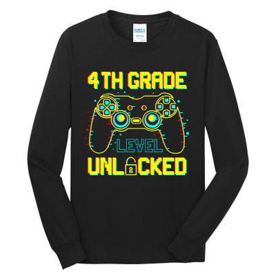 4th Grade Level Unlocked Gamer First Day Of School Boy Tall Long Sleeve T-Shirt