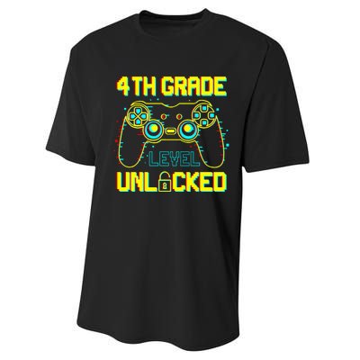 4th Grade Level Unlocked Gamer First Day Of School Boy Performance Sprint T-Shirt