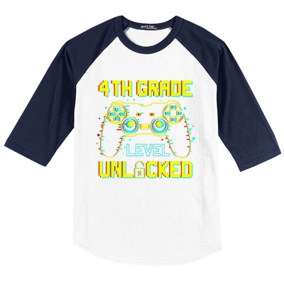 4th Grade Level Unlocked Gamer First Day Of School Boy Baseball Sleeve Shirt