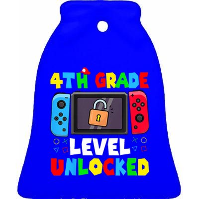 4th Grade Level Unlocked Back To School First Day Gamer Boy Ceramic Bell Ornament