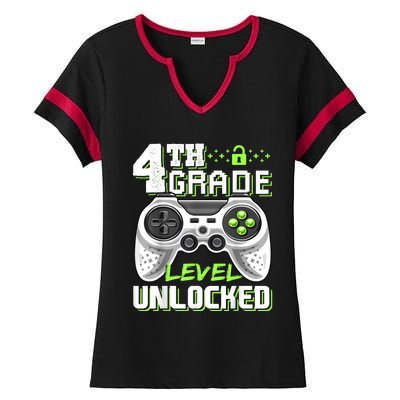 4th Grade Level Unlocked Video Game Back To School Boy Ladies Halftime Notch Neck Tee